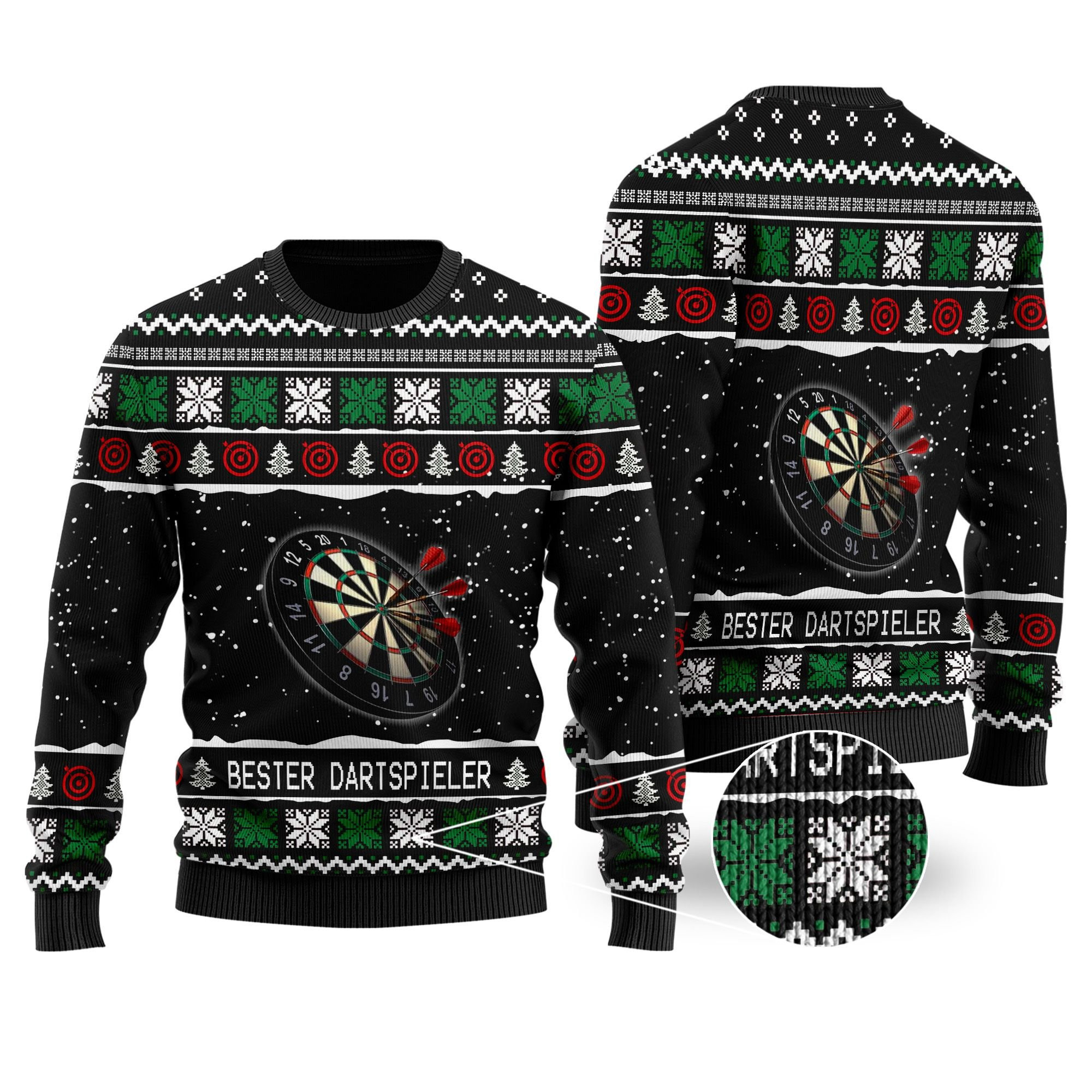 Bester Dartspieler With Christmas Patterns For Darts And Sport Lovers Ugly Christmas Sweater Adult 3D Funny Matching for family