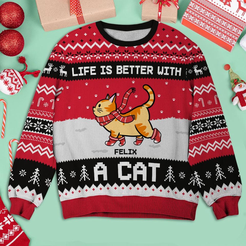 Better Life With Cats Personalized Pet Parent Jumper Custom Ugly Sweatshirt