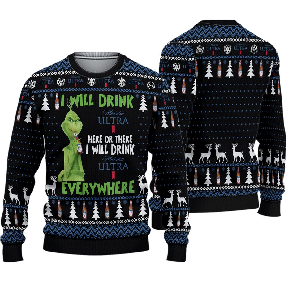 Bg funny character I Will Drink Michelob Ultra Everywhere Ugly Christmas Sweater