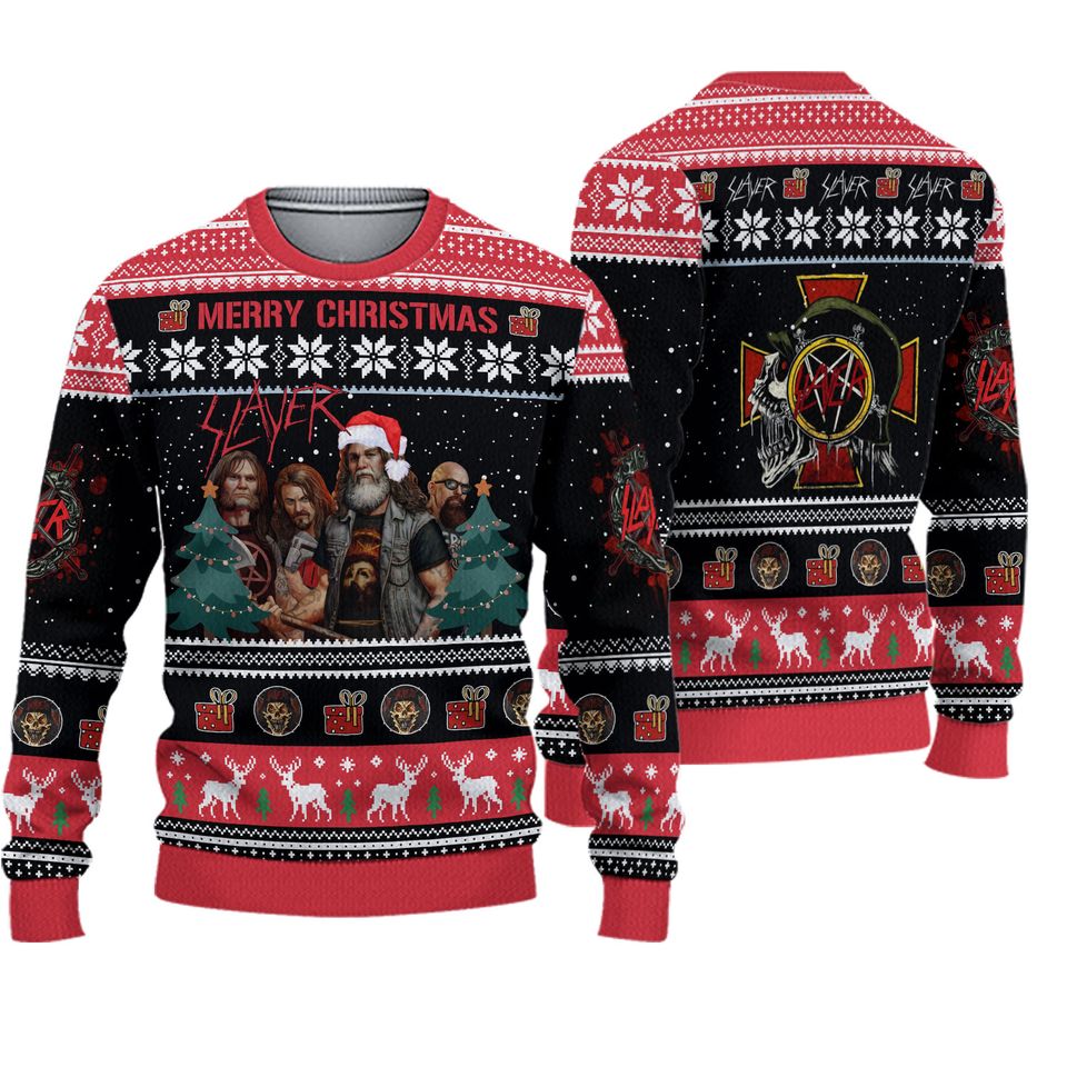 BG Slayer Band Merry Christmas With Xmas Patterns Ugly Christmas Sweater