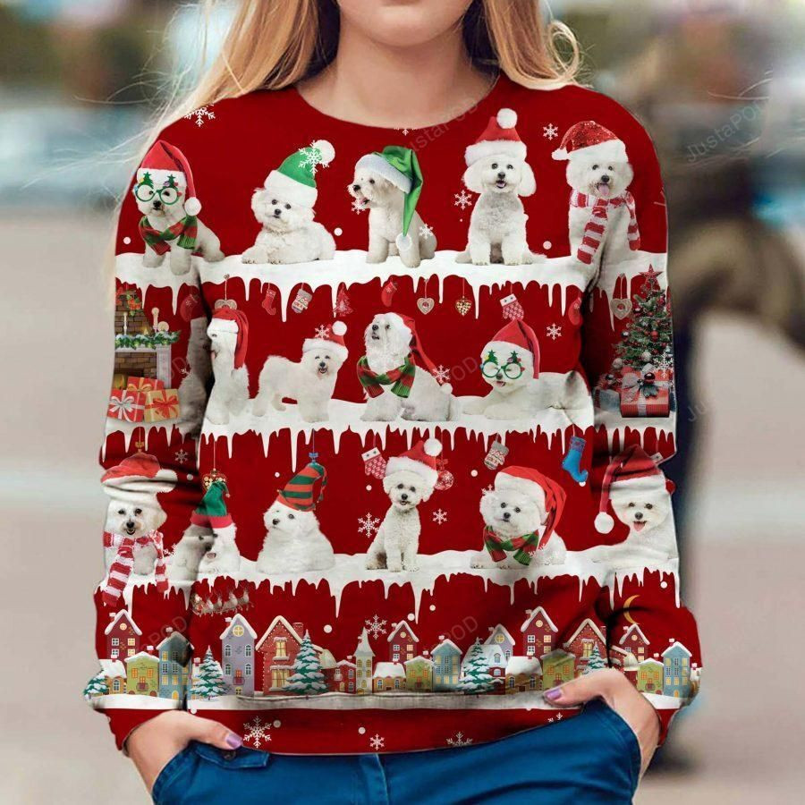 Bichon Frise Dog Christmas Ugly Christmas Sweater Adult 3D Funny Matching for family