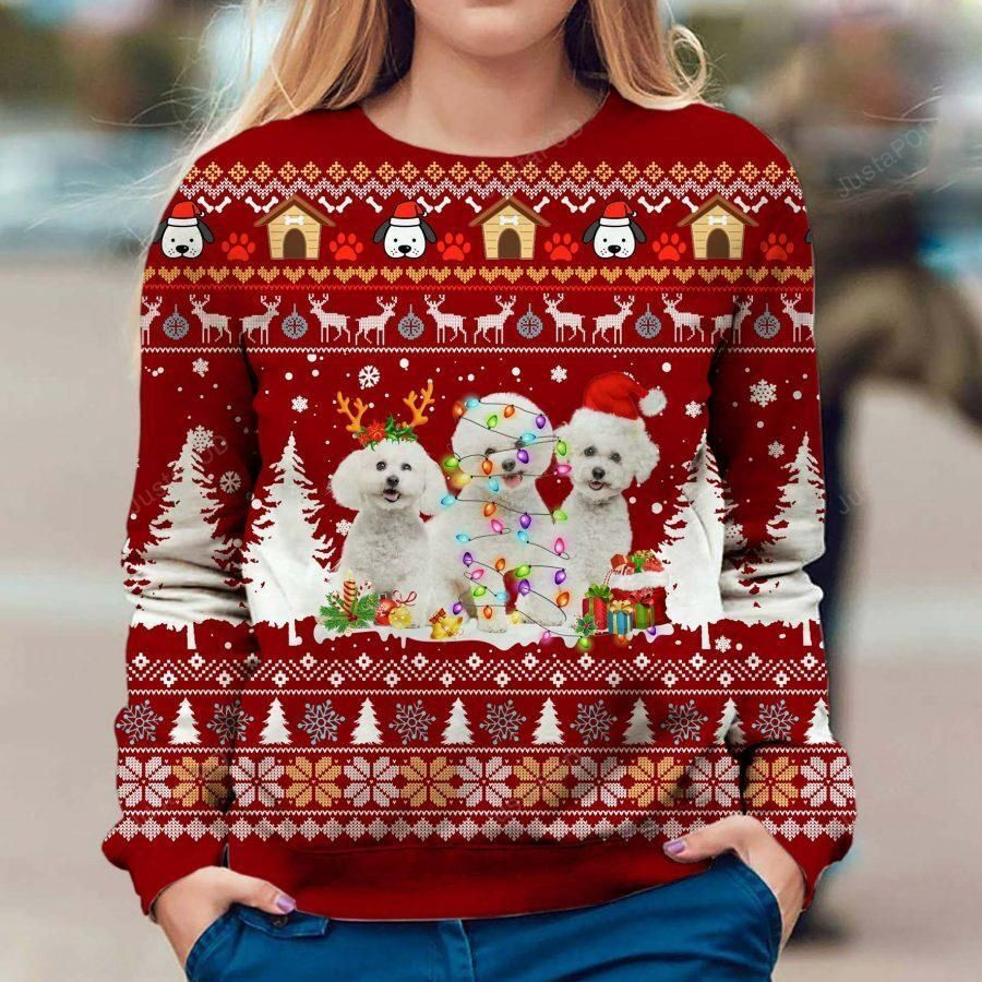 Bichon Frise Ugly Christmas Sweater Adult 3D Funny Matching for family