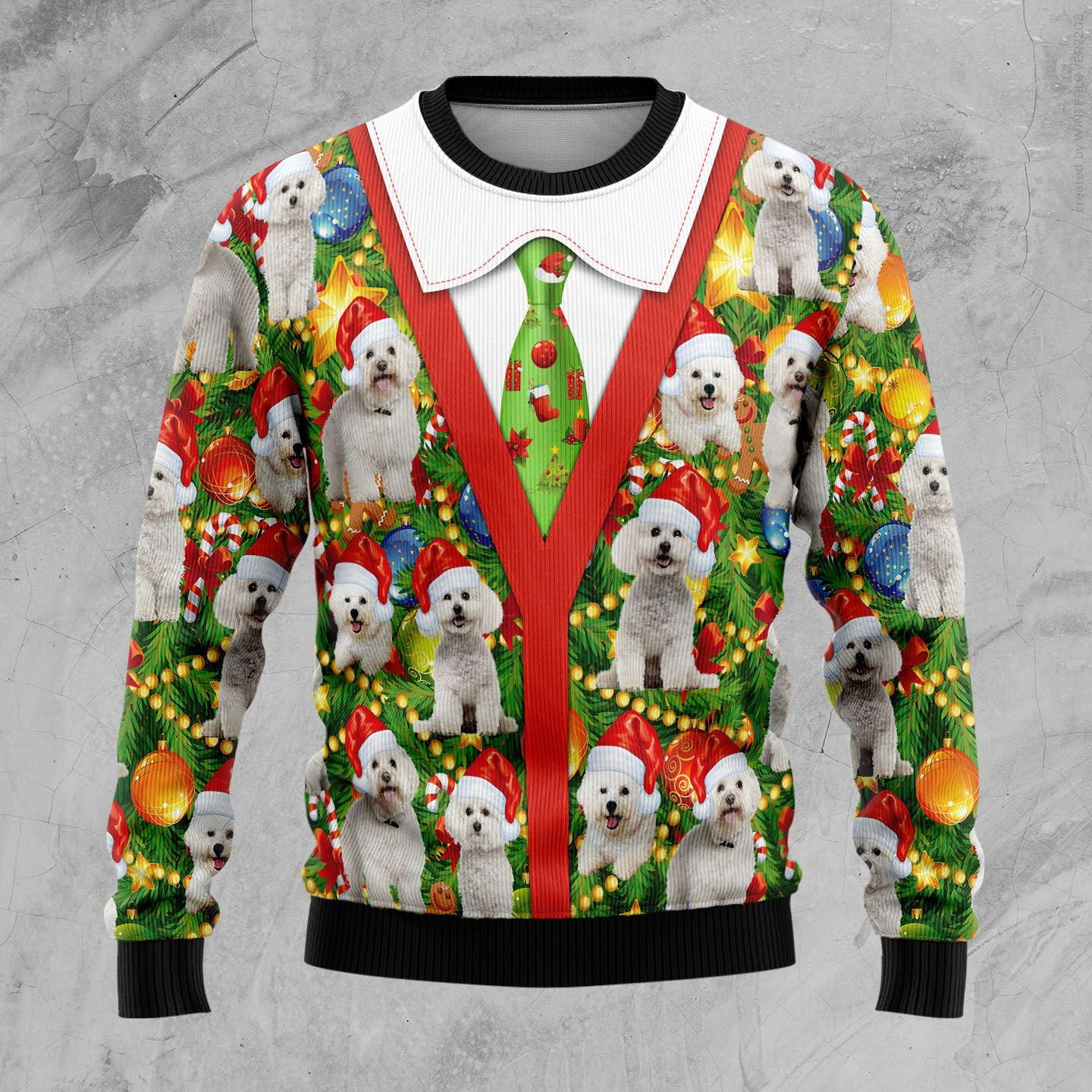 Bichon Xmas Pine Ugly Christmas Sweater Adult 3D Funny Matching for family