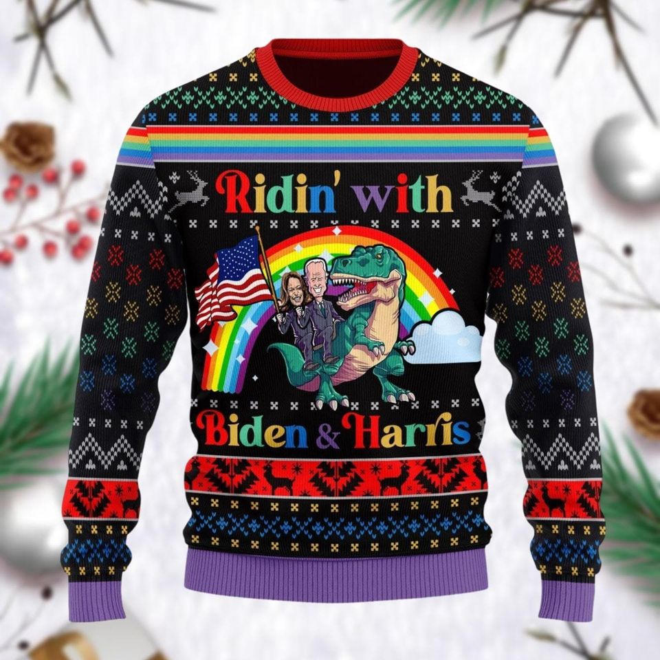 Biden And Harris Lgbt Ugly Christmas Sweater, Harris For President 2024 Sweater