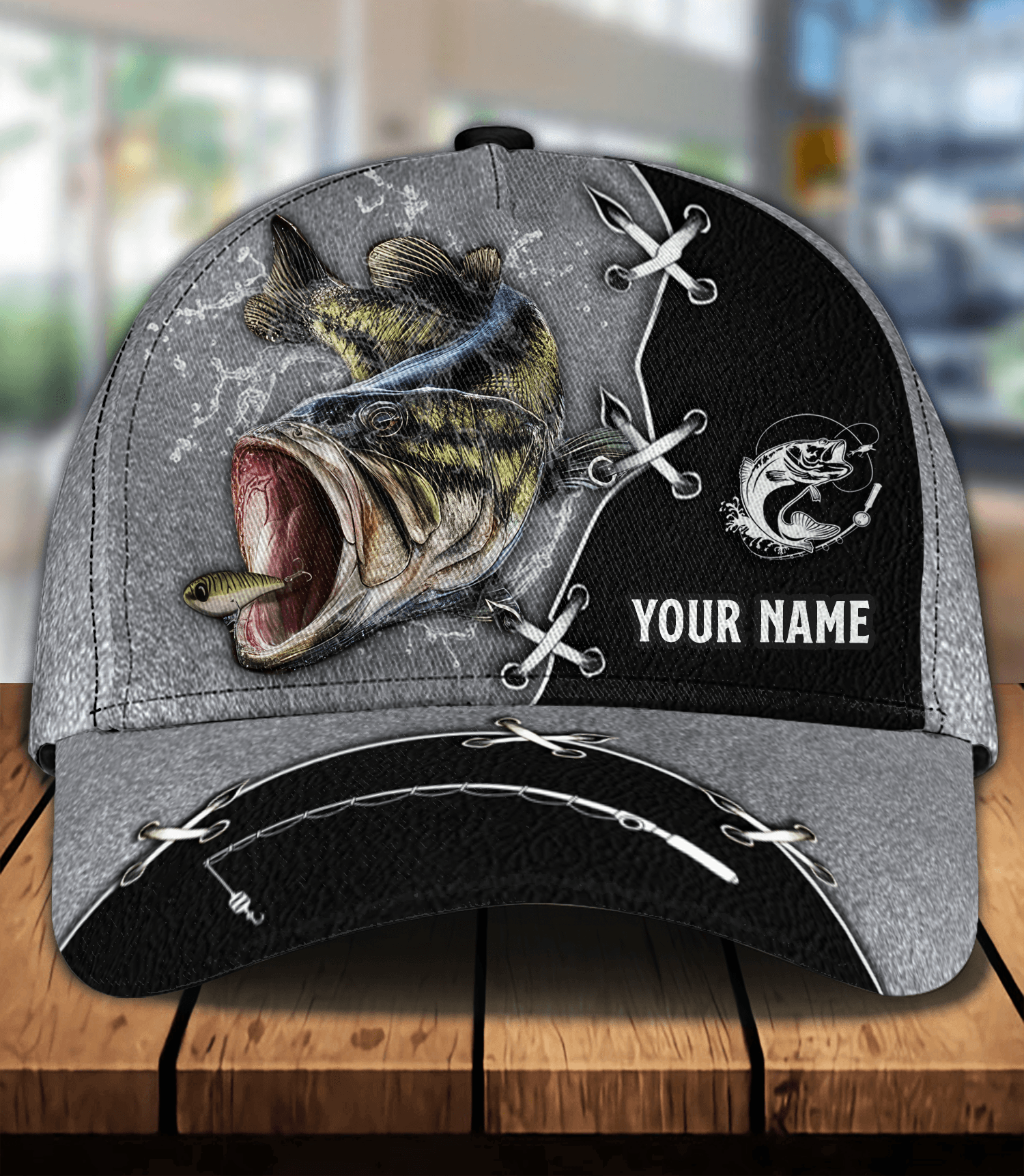 Big Fish Silver And Black Color Fishing Personalized Classic Cap, Personalized Gift for Fishing Lovers Trucker Hats Custom Hats Gifts For Men & Women