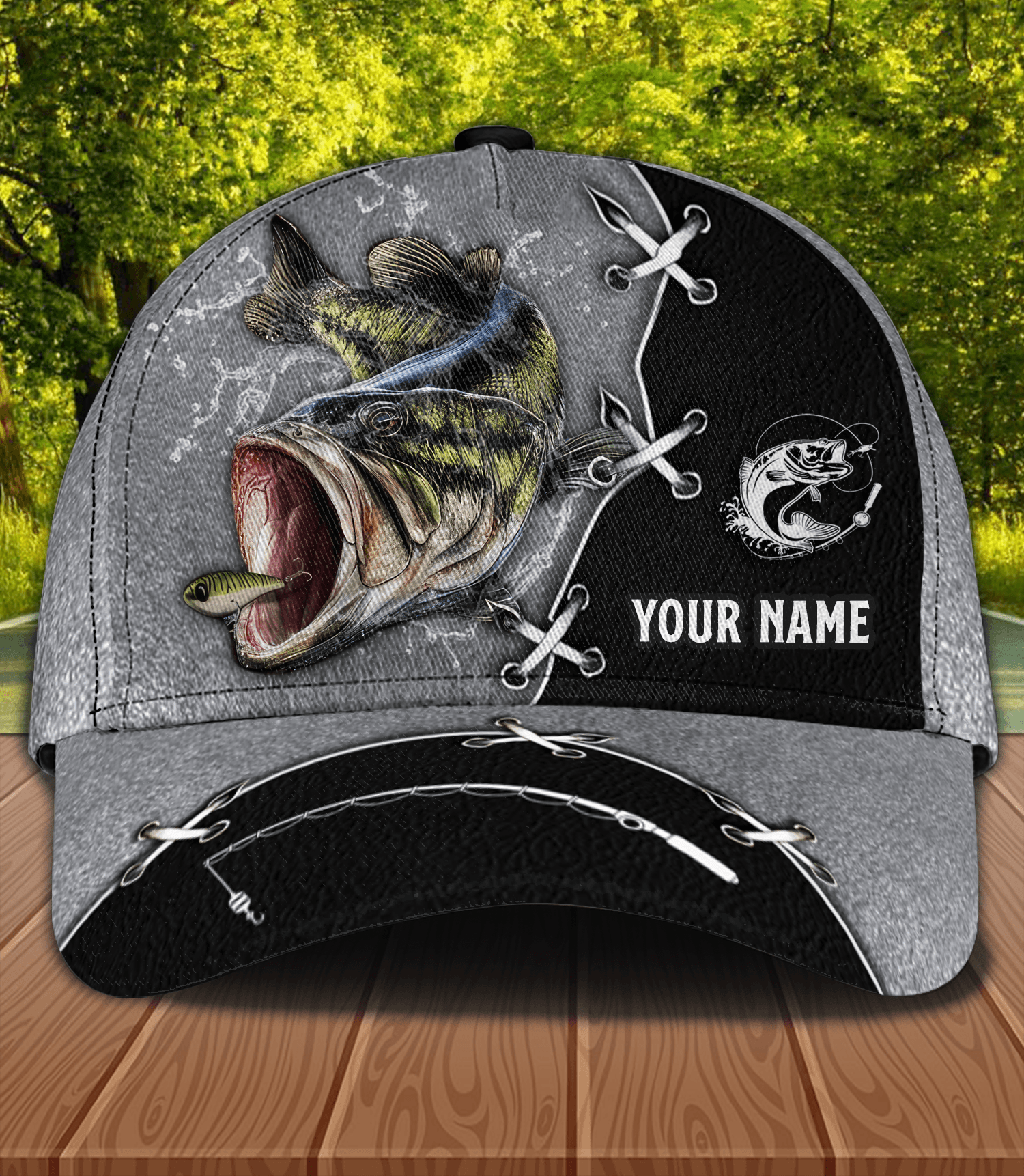 Big Fish Silver And Black Color Fishing Personalized Classic Cap, Personalized Gift for Fishing Lovers Trucker Hats Custom Hats Gifts For Men & Women