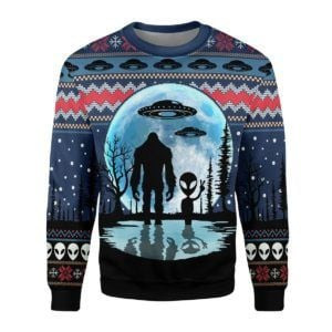 Bigfoot Alien Ufo For Bigfoot Lovers Ugly Christmas Sweater Adult 3D Funny Matching for family