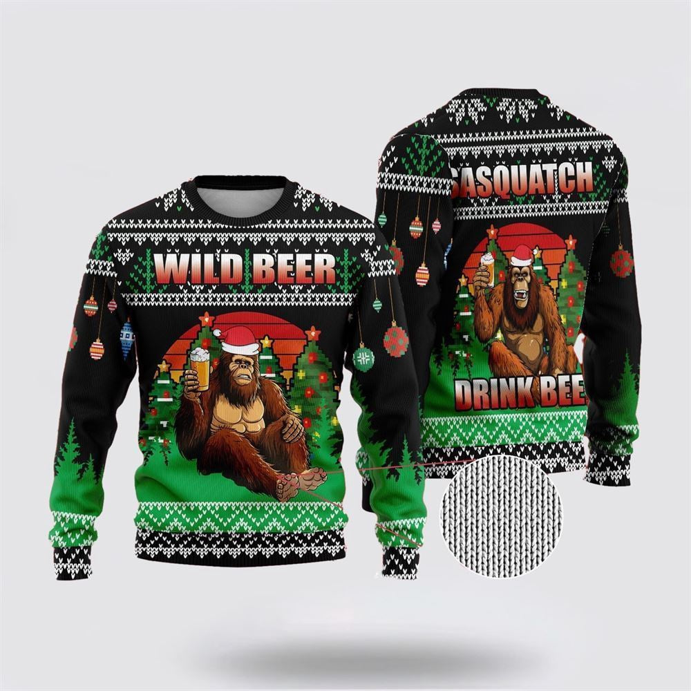Bigfoot Beer Christmas Green And Black Pattern Ugly Christmas Sweater Ugly Christmas Sweatshirt Christmas Gift - Image 2