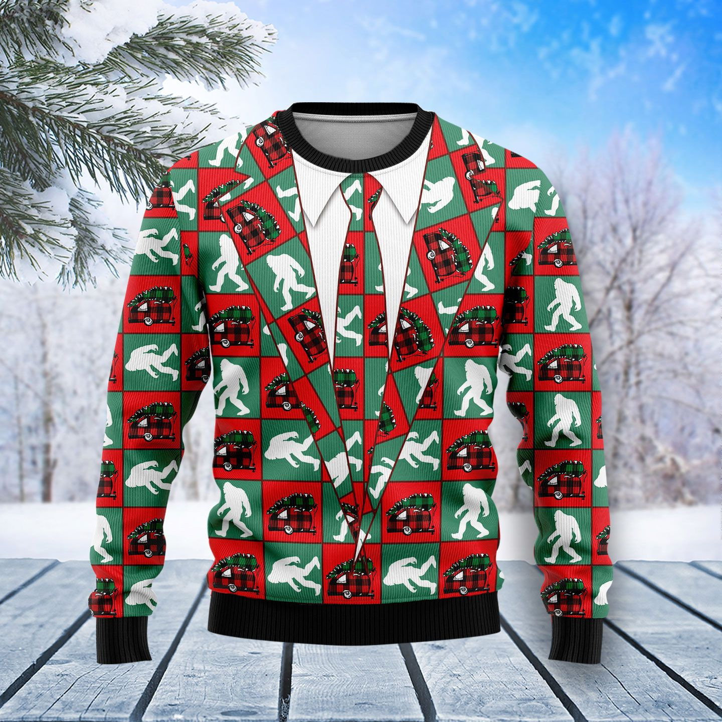 Bigfoot Camping Christmas Ugly Christmas Sweater Adult 3D Funny Matching for family