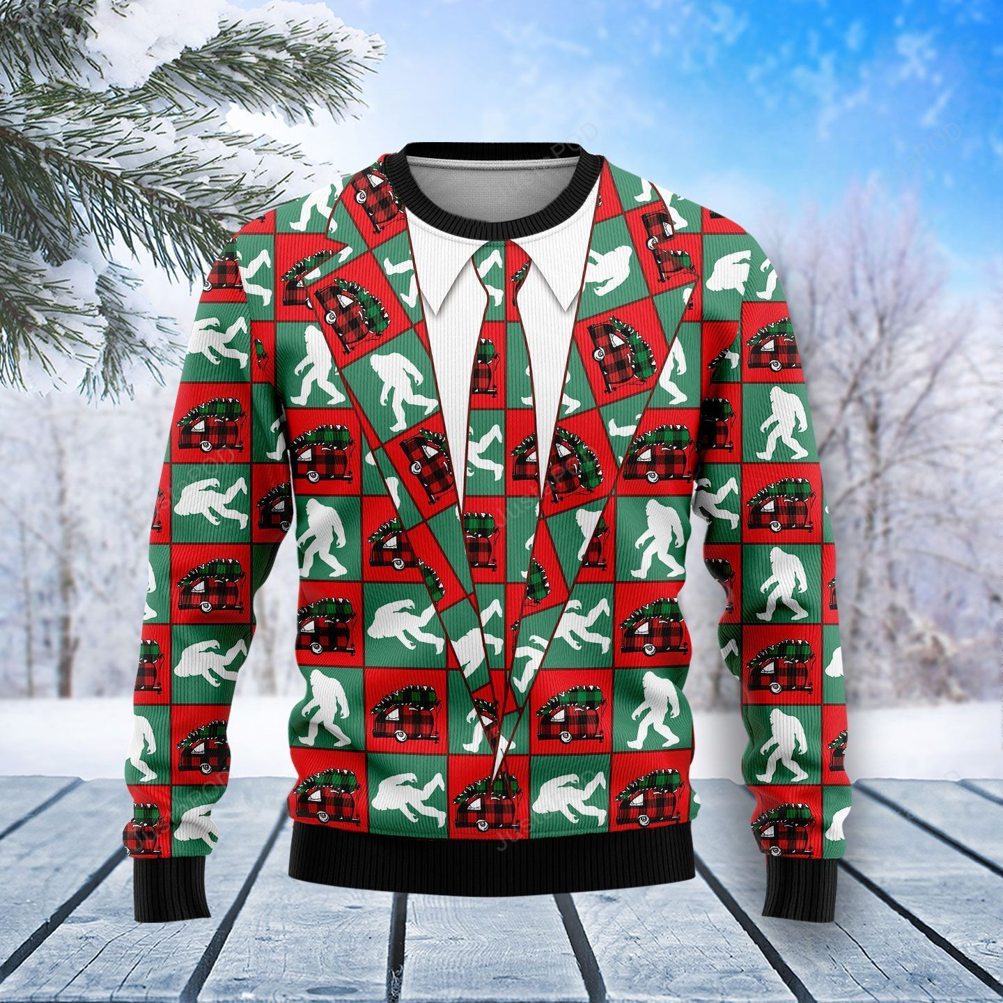 Bigfoot Camping Christmas Ugly Christmas Sweater Adult 3D Funny Matching for family