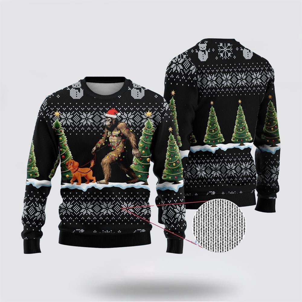 Bigfoot Christmas Dog Black Pattern Ugly Christmas Sweater Ugly Christmas Sweatshirt Christmas Gift - Image 2