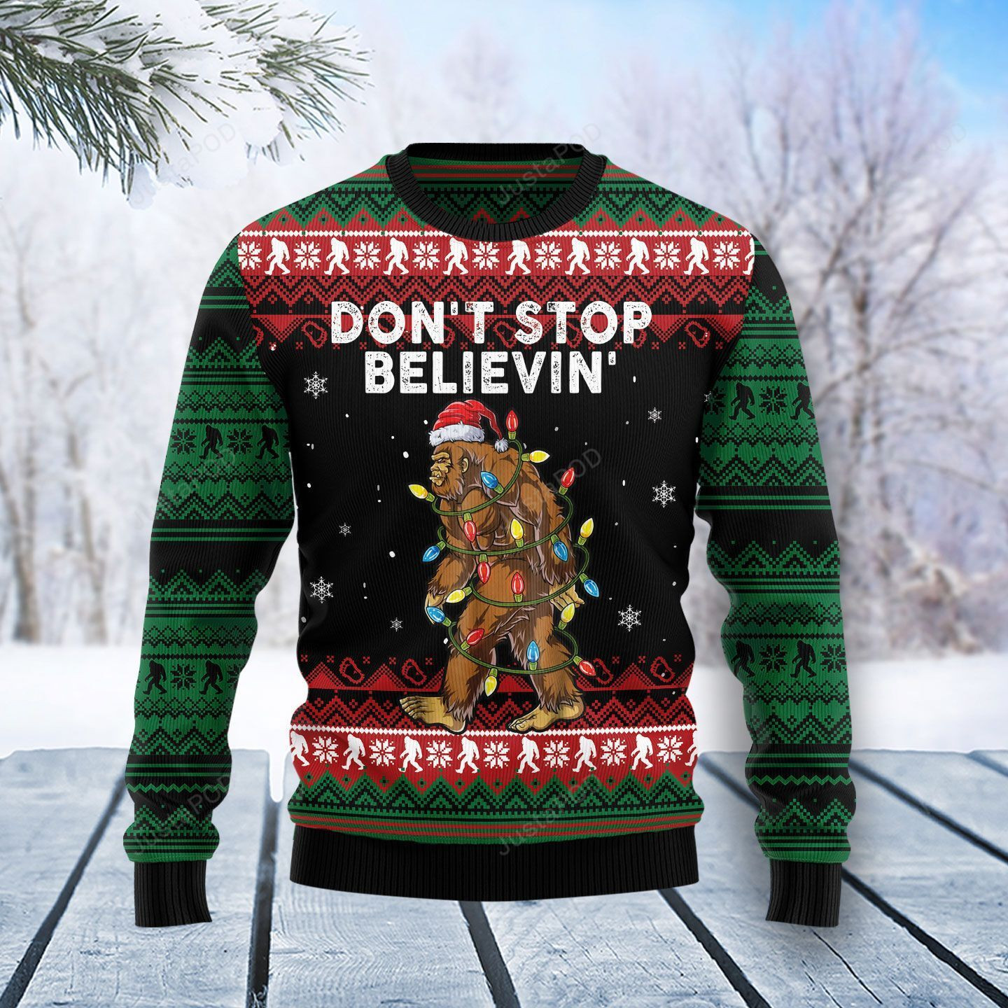 Bigfoot Don?T Stop Believing Ugly Christmas Sweater Adult 3D Funny Matching for family