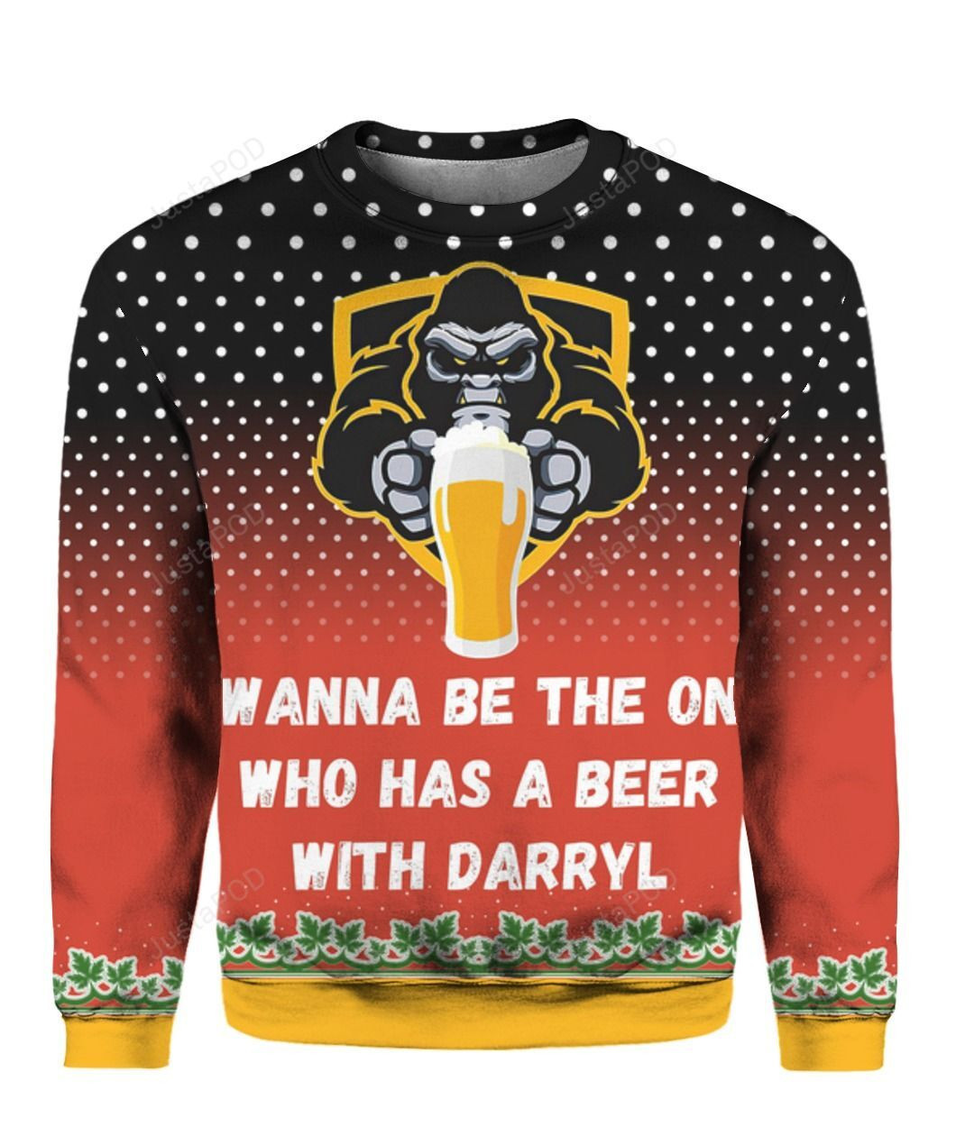 Bigfoot I Wanna Be The One Who Has A Beer With Darryl 3D Ugly Christmas Sweater Adult 3D Funny Matching for family