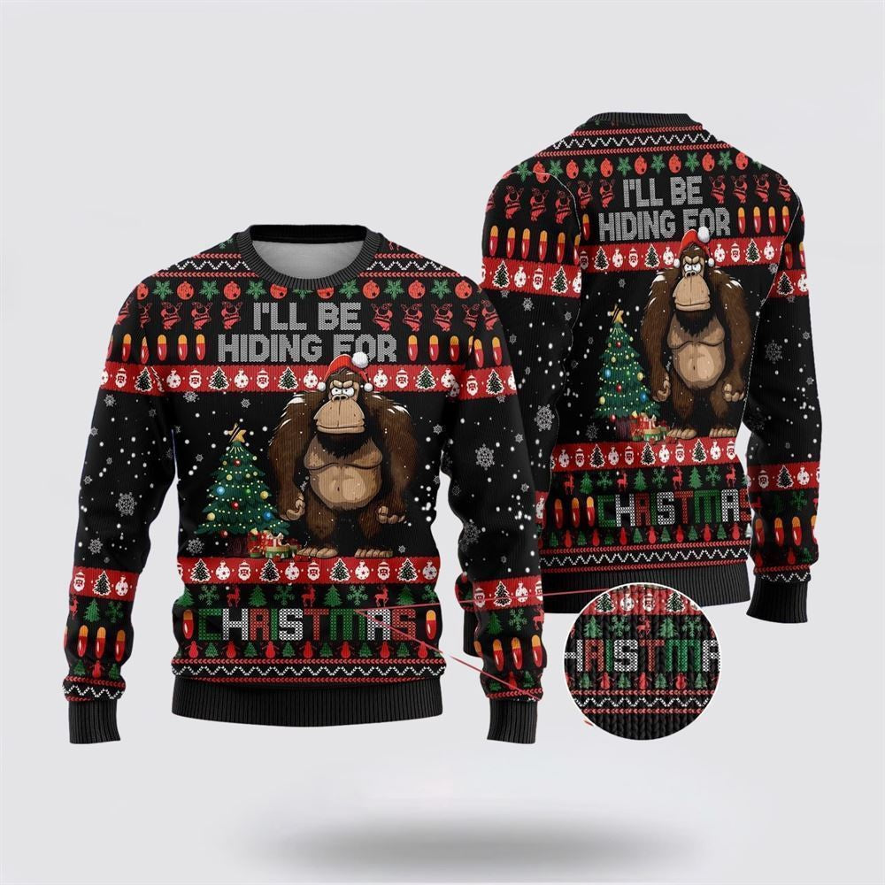 Bigfoot I'll Be Hiding For Christmas Ugly Christmas Sweater Ugly Christmas Sweatshirt Christmas Gift - Image 2