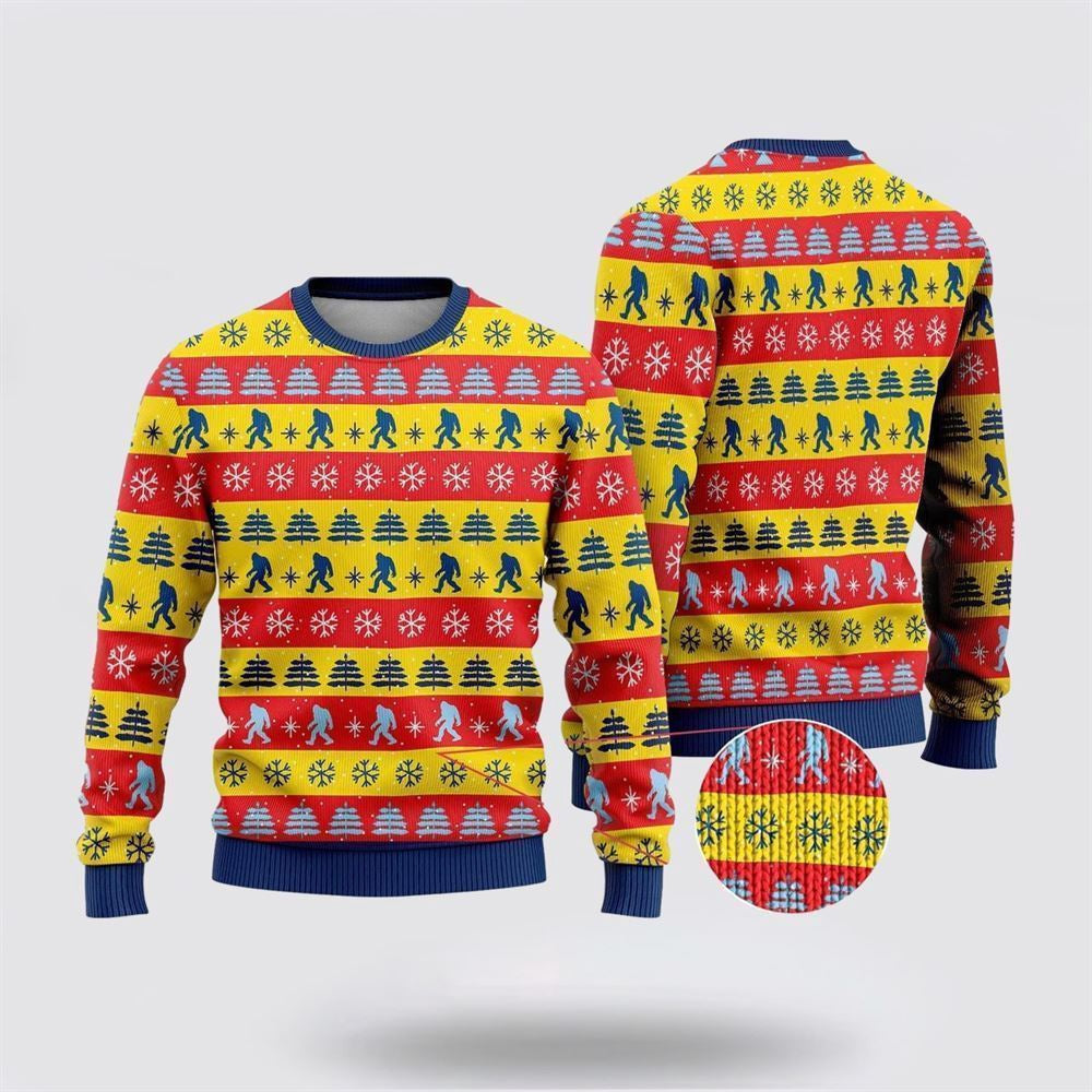 Bigfoot Red And Yellow Pattern Ugly Christmas Sweater Ugly Christmas Sweatshirt Christmas Gift - Image 2