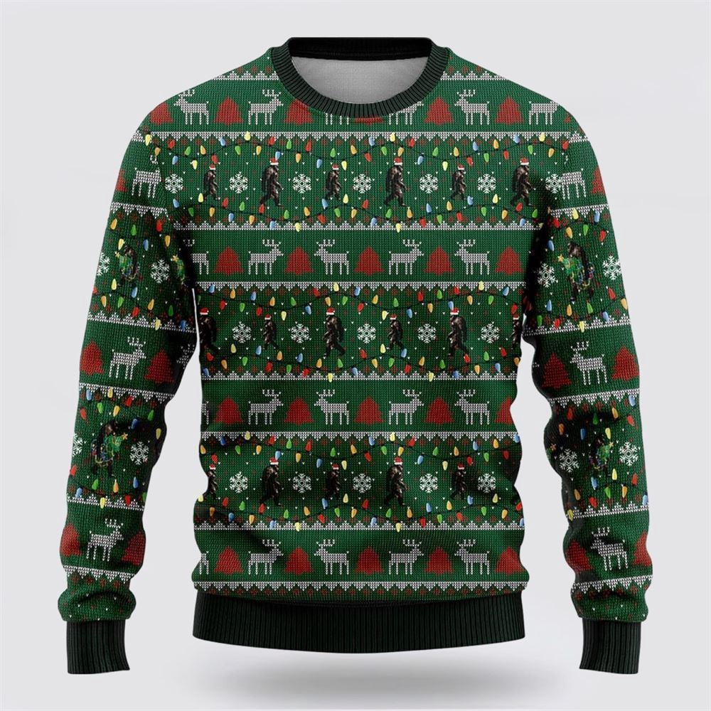 Bigfoot Santa Claus Green Pattern Ugly Christmas Sweater Ugly Christmas Sweatshirt Christmas Gift - Image 2