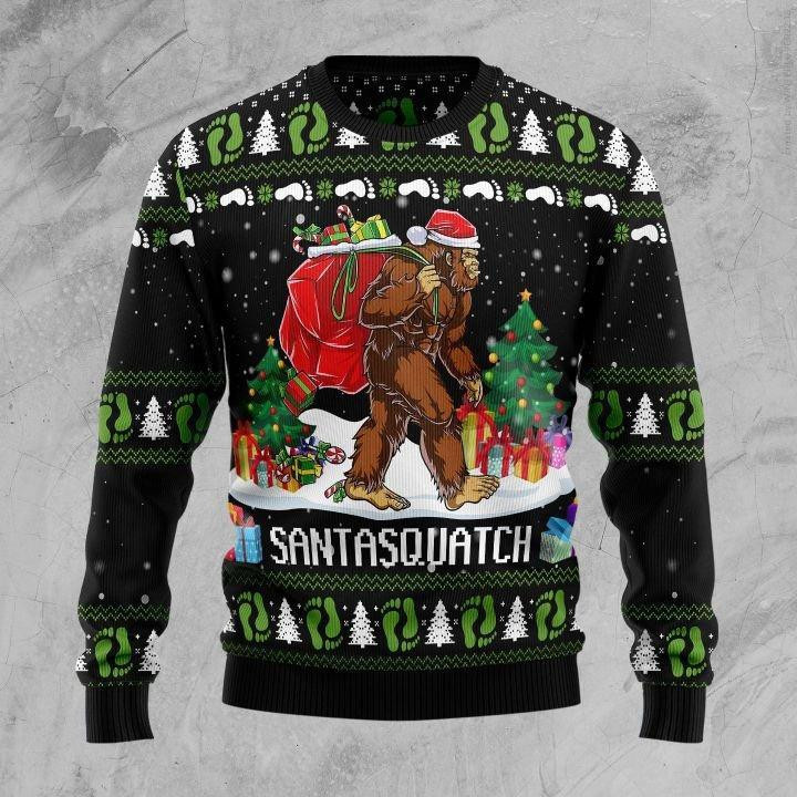 Bigfoot Santasquatch Ugly Christmas Sweater Adult 3D Funny Matching for family