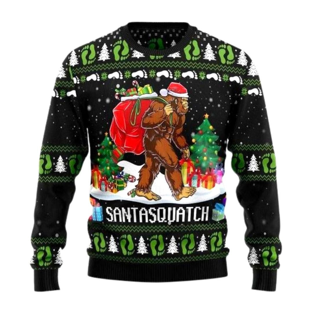 Bigfoot Santasquatch Ugly Christmas Sweater Adult 3D Funny Matching for family All Printed,