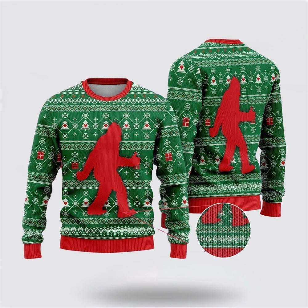Bigfoot Sasquatch Funny Green Pattern Ugly Christmas Sweater Ugly Christmas Sweatshirt Christmas Gift - Image 2