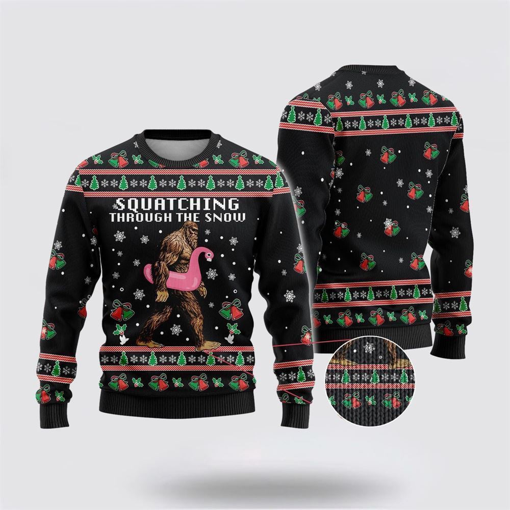 Bigfoot Snow Flamingo Ugly Christmas Sweater Ugly Christmas Sweatshirt Christmas Gift - Image 2