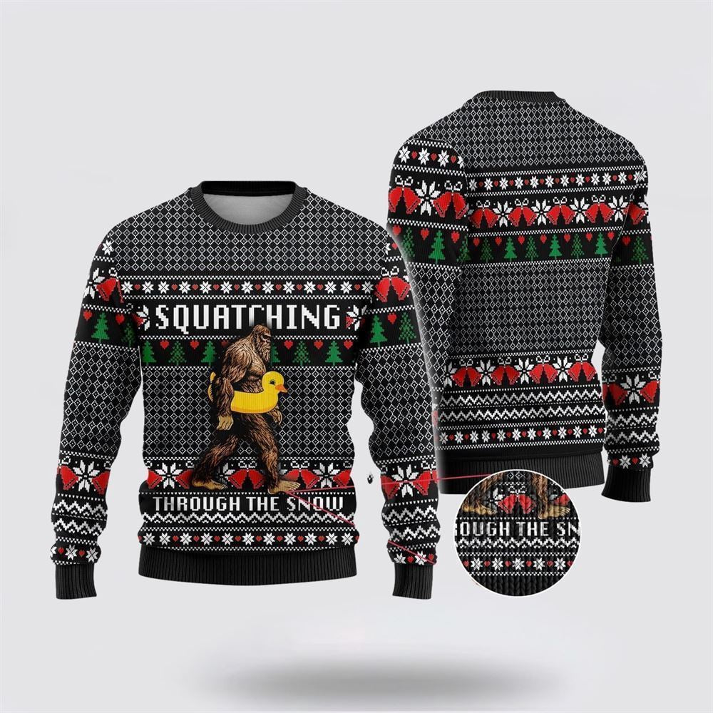 Bigfoot Squatching Duck Ugly Christmas Sweater Ugly Christmas Sweatshirt Christmas Gift - Image 2