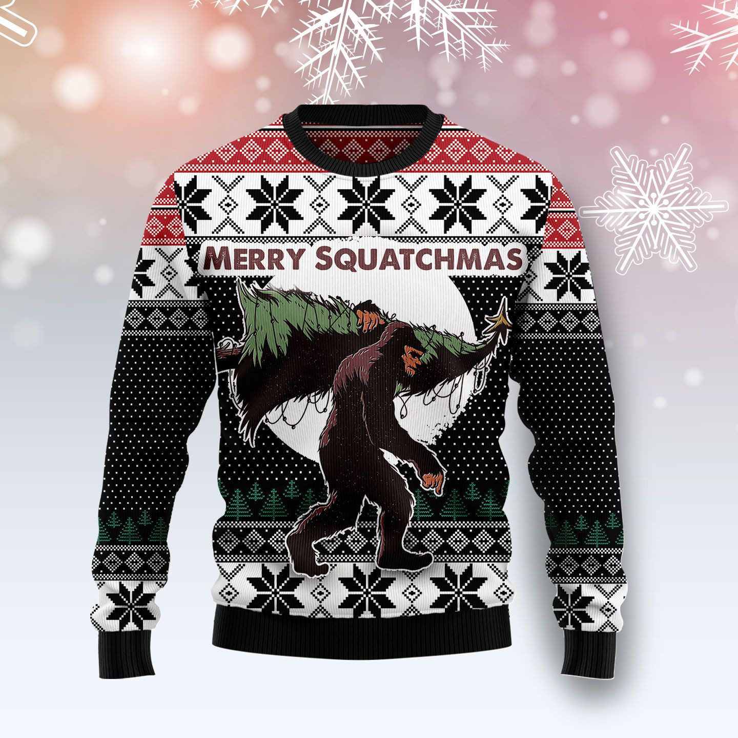Bigfoot Squatchmas Ugly Christmas Sweater Adult 3D Funny Matching for family