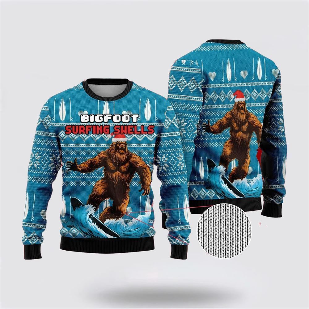 Bigfoot Surfing Swells Ugly Christmas Sweater Ugly Christmas Sweatshirt Christmas Gift - Image 2