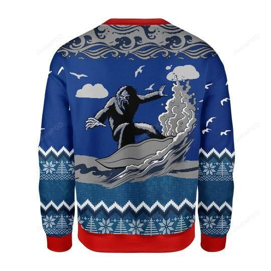 Bigfoot Surfing Ugly Christmas Sweater Adult 3D Funny Matching for family
