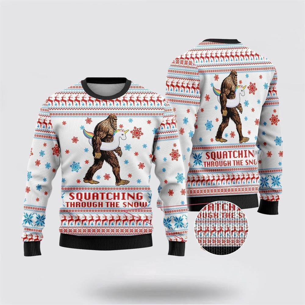 Bigfoot Unicorn Squatching Through The Snow Ugly Christmas Sweater Ugly Christmas Sweatshirt Christmas Gift - Image 2