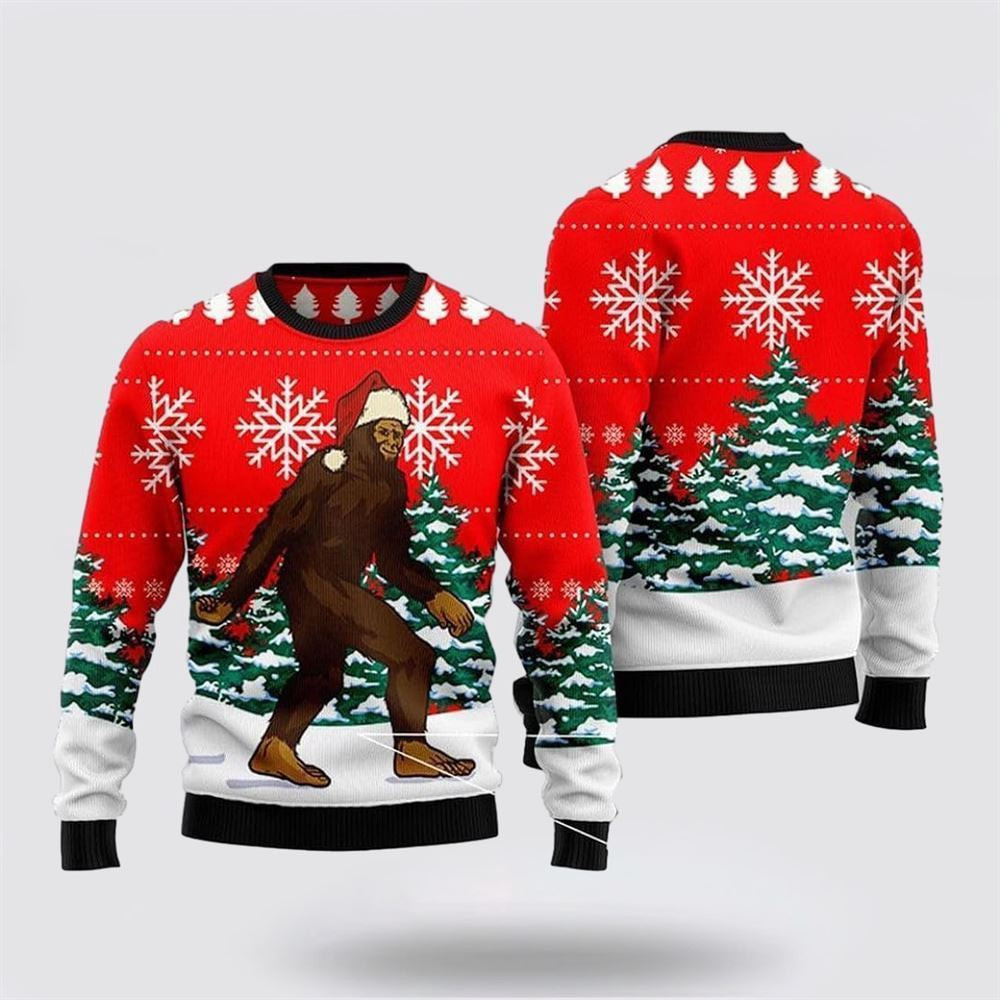 Bigfoot Walks Through The Christmas Pine Forest Ugly Christmas Sweater Ugly Christmas Sweatshirt Christmas Gift
