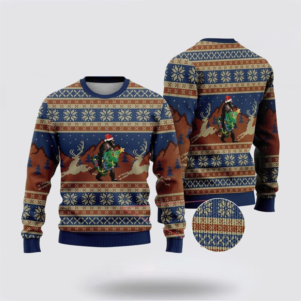 Bigfoot Wearing Christmas Hats Ugly Christmas Sweater Ugly Christmas Sweatshirt Christmas Gift - Image 2