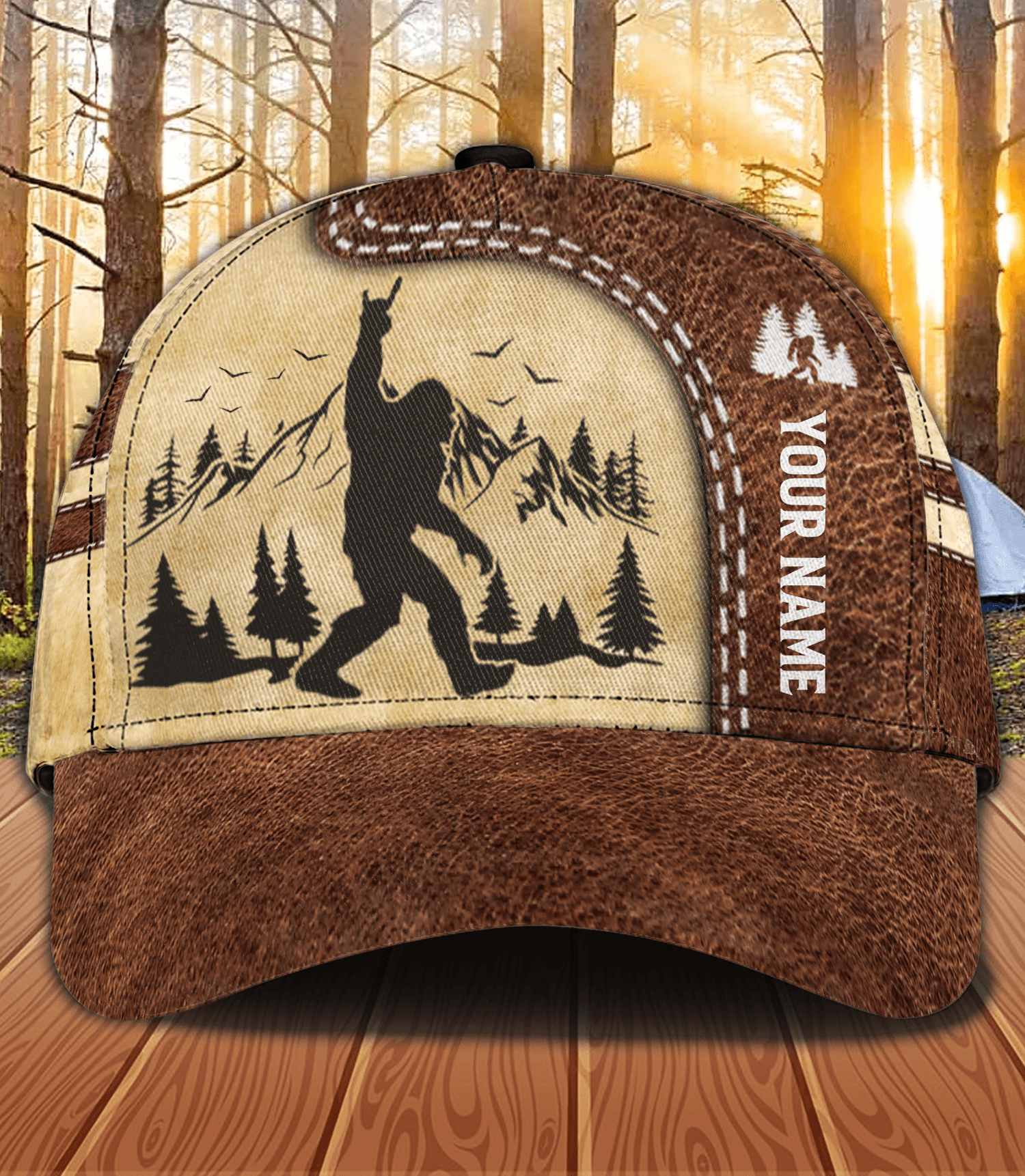 Bigfoot With Mountain Bigfoot Personalized Classic Cap, Personalized Gift for Bigfoot Trucker Hats Custom Hats Gifts For Men & Women