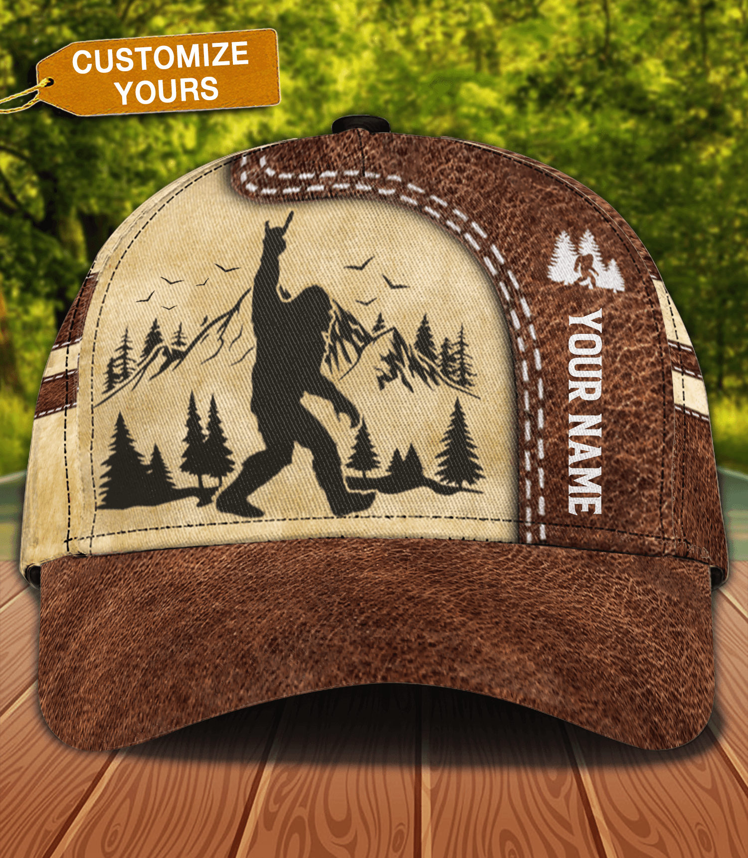 Bigfoot With Mountain Bigfoot Personalized Classic Cap, Personalized Gift for Bigfoot Trucker Hats Custom Hats Gifts For Men & Women