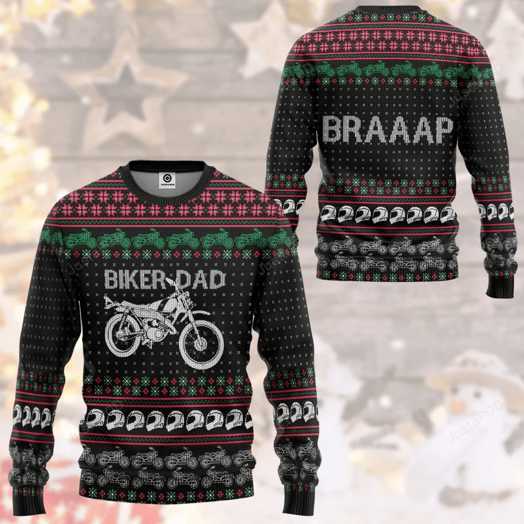 Biker Dad Ugly Christmas Sweater Adult 3D Funny Matching for family