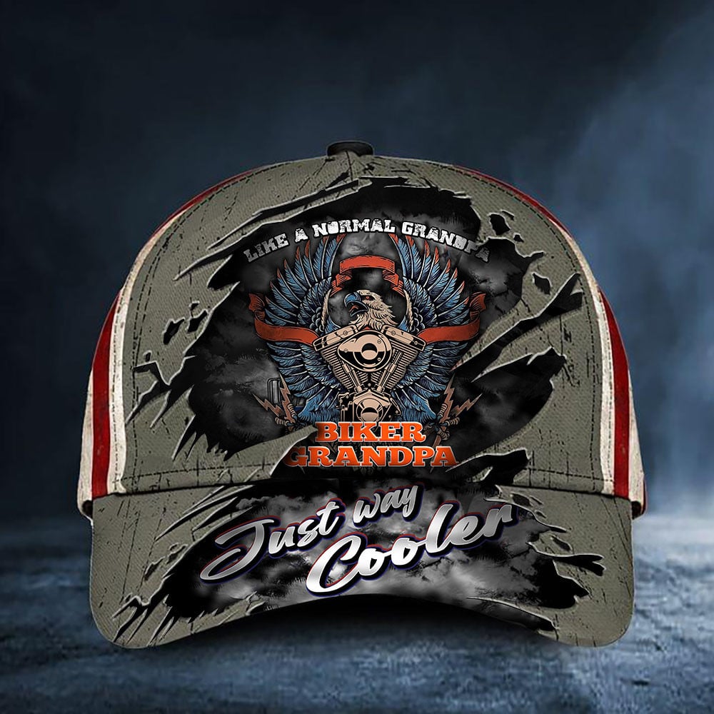 Biker Grandpa Like A Normal Grandpa Just Way Cooler Hat Motorcycle Riders Cool Grandpa Gifts Trucker Hats Custom Hats Gifts For Men & Women