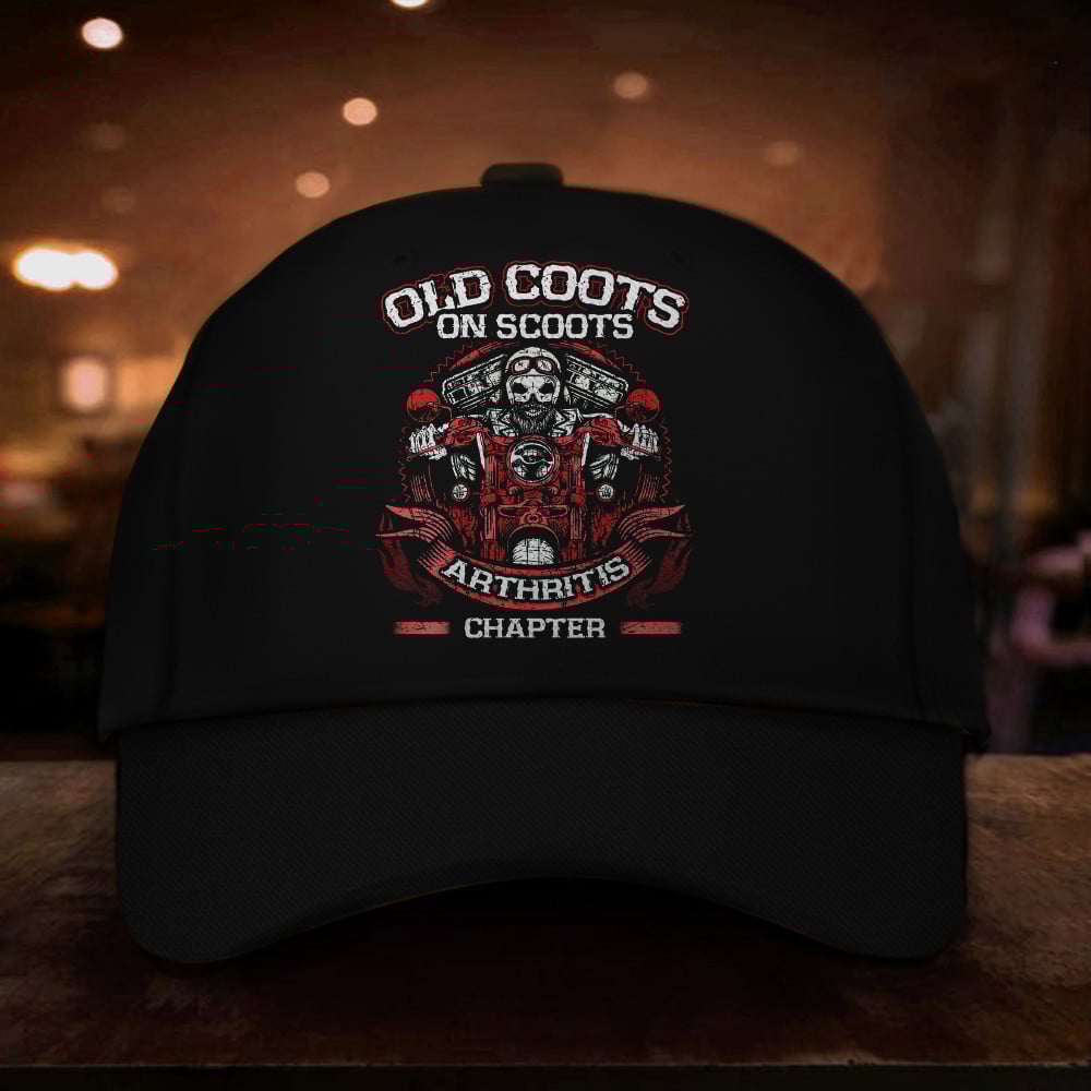 Biker Old Coots On Scoots Arthritis Chapter Hat Funny Motorcycle Mens Hats Gift For Dude Trucker Hats Custom Hats Gifts For Men & Women
