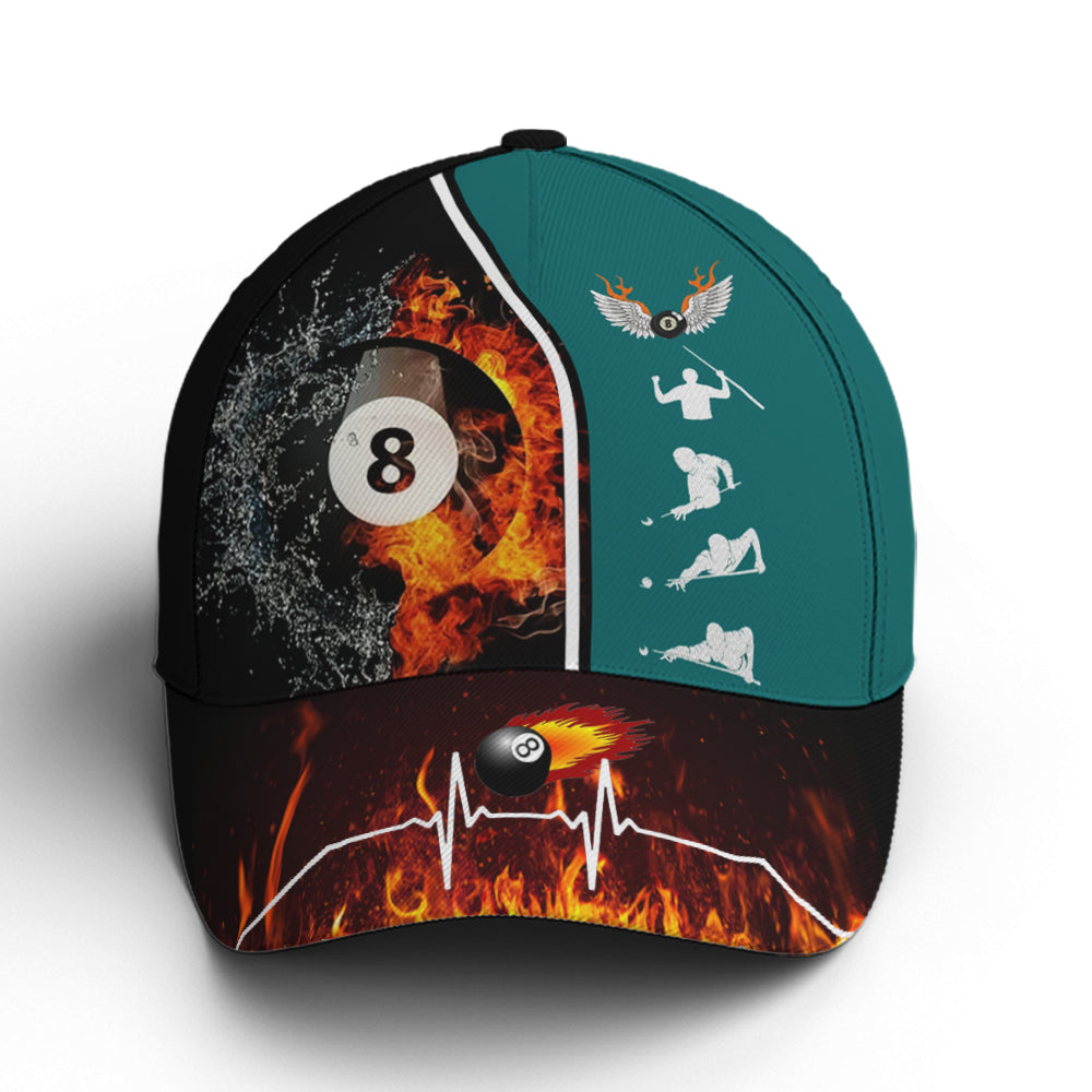 Billiards Vector Icon Art Fire And Water Basebal Cap Trucker Hats Custom Hats Gifts For Men & Women