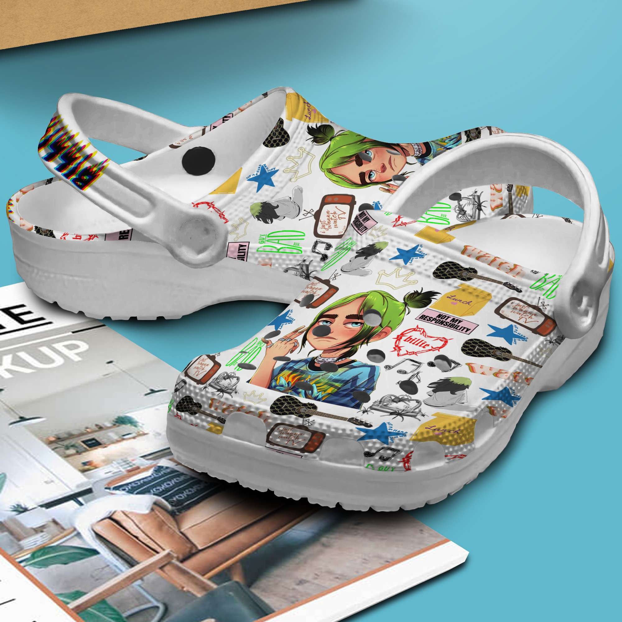 Billie Eilish Music Crocs Crocband Clogs Shoes Comfortable For Men Women and Kids - Image 3