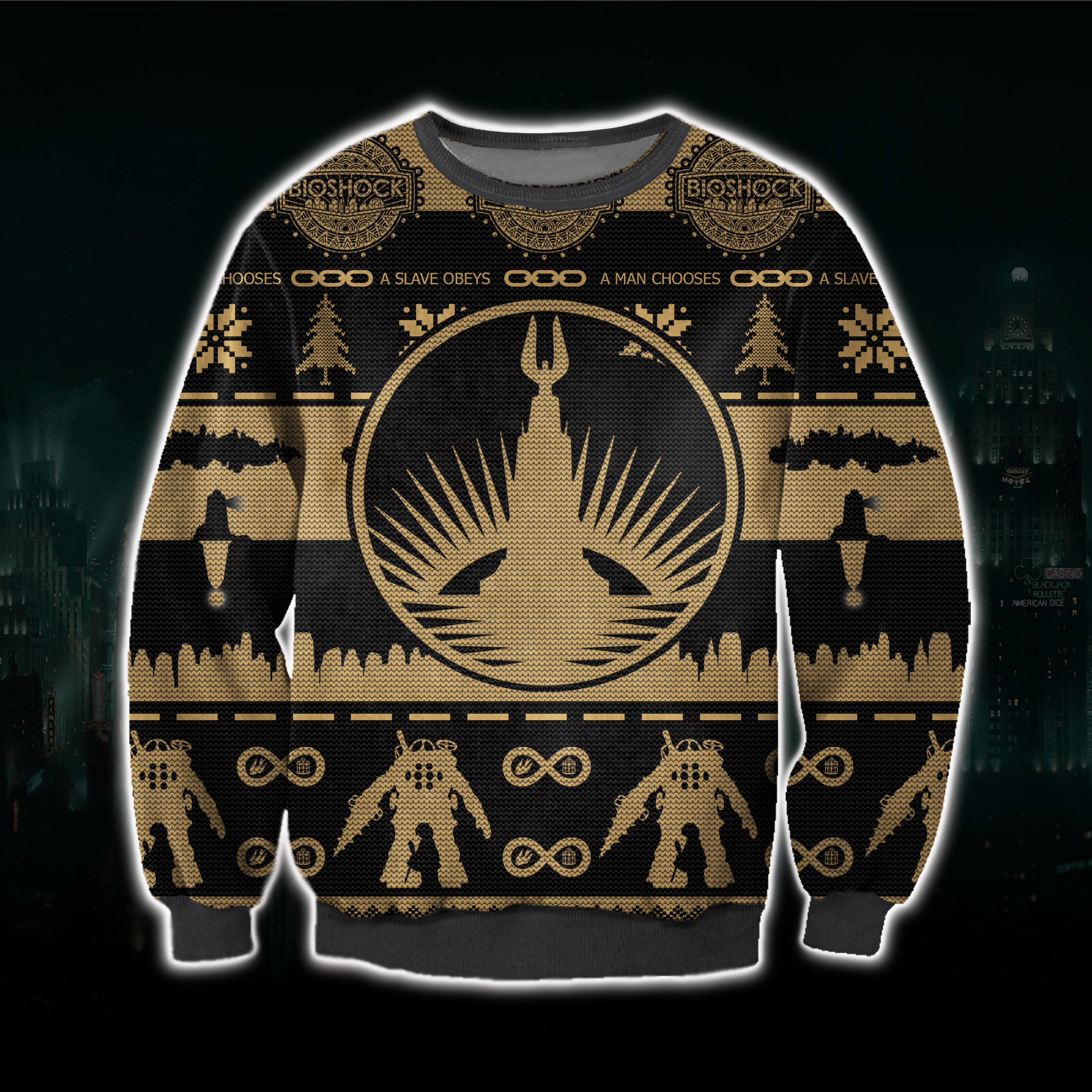 Bioshock 3D Print Knitting Pattern Ugly Christmas Sweater Adult 3D Funny Matching for family