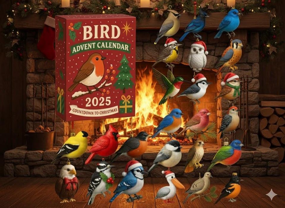 Bird 2D Flat Advent Calendar 2025, 24-Day Countdown to Christmas, Nature-Inspired Holiday Gift for Bird Lovers