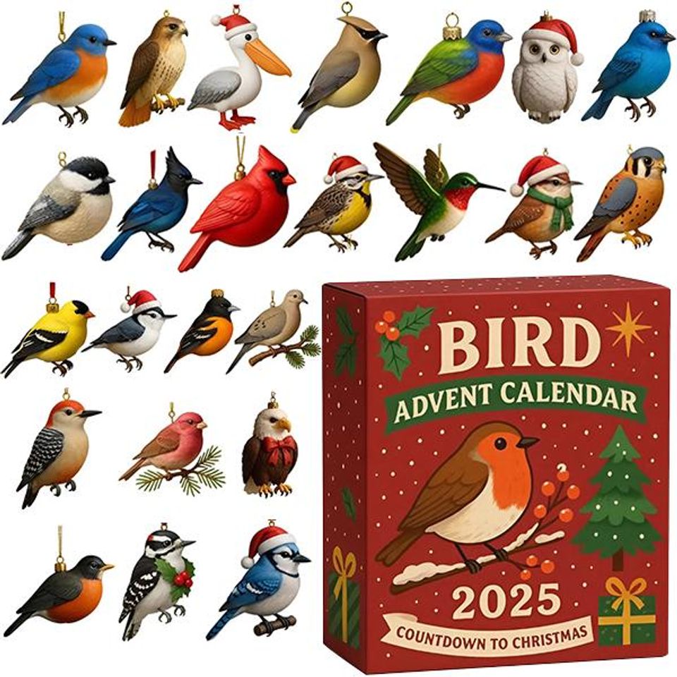 Bird Advent Calendar 2025, 24 Day Birds Cardinal Robin Hummingbird Figurines