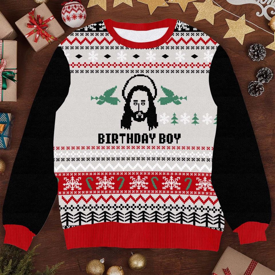 Birthday Boy Jesus Ugly Christmas Sweater - Funny Religious Holiday Knit