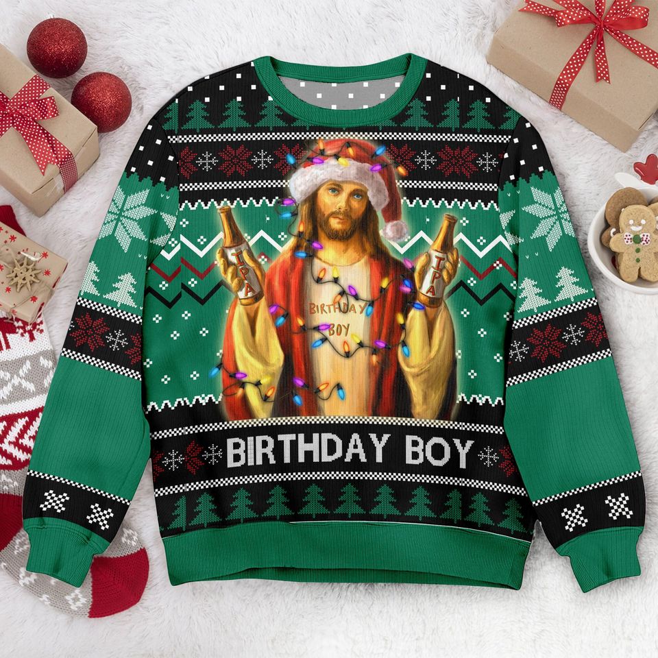 Birthday Boy Jesus Ugly Christmas Sweater Unisex Adult Crew Neck S
