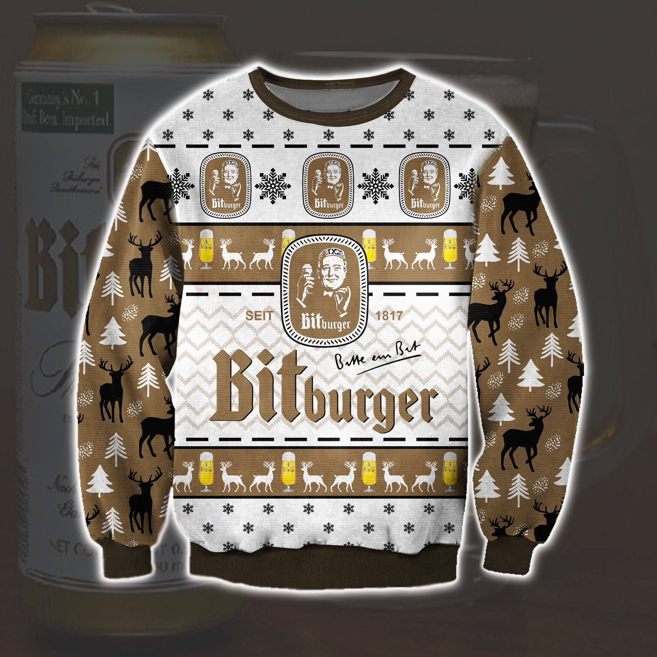 Bitburger Knitting Pattern 3D Print Ugly Christmas Sweater Adult 3D Funny Matching for family