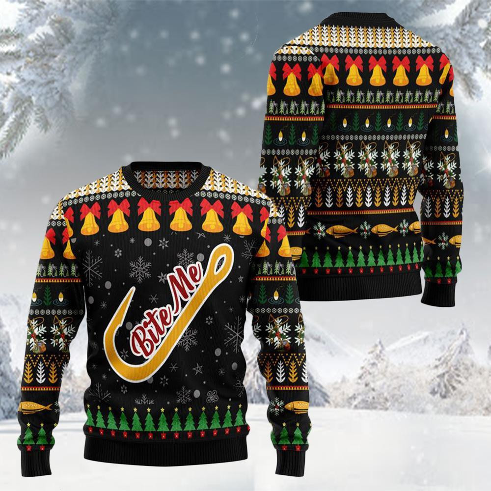 Bite Me Ugly Christmas Sweater Adult 3D Funny Matching for family