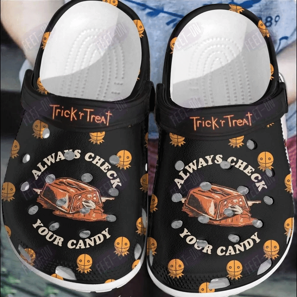 Black Always Check Your Candy Tricks Treat Horror Movie Halloween Classic Clogs Shoes