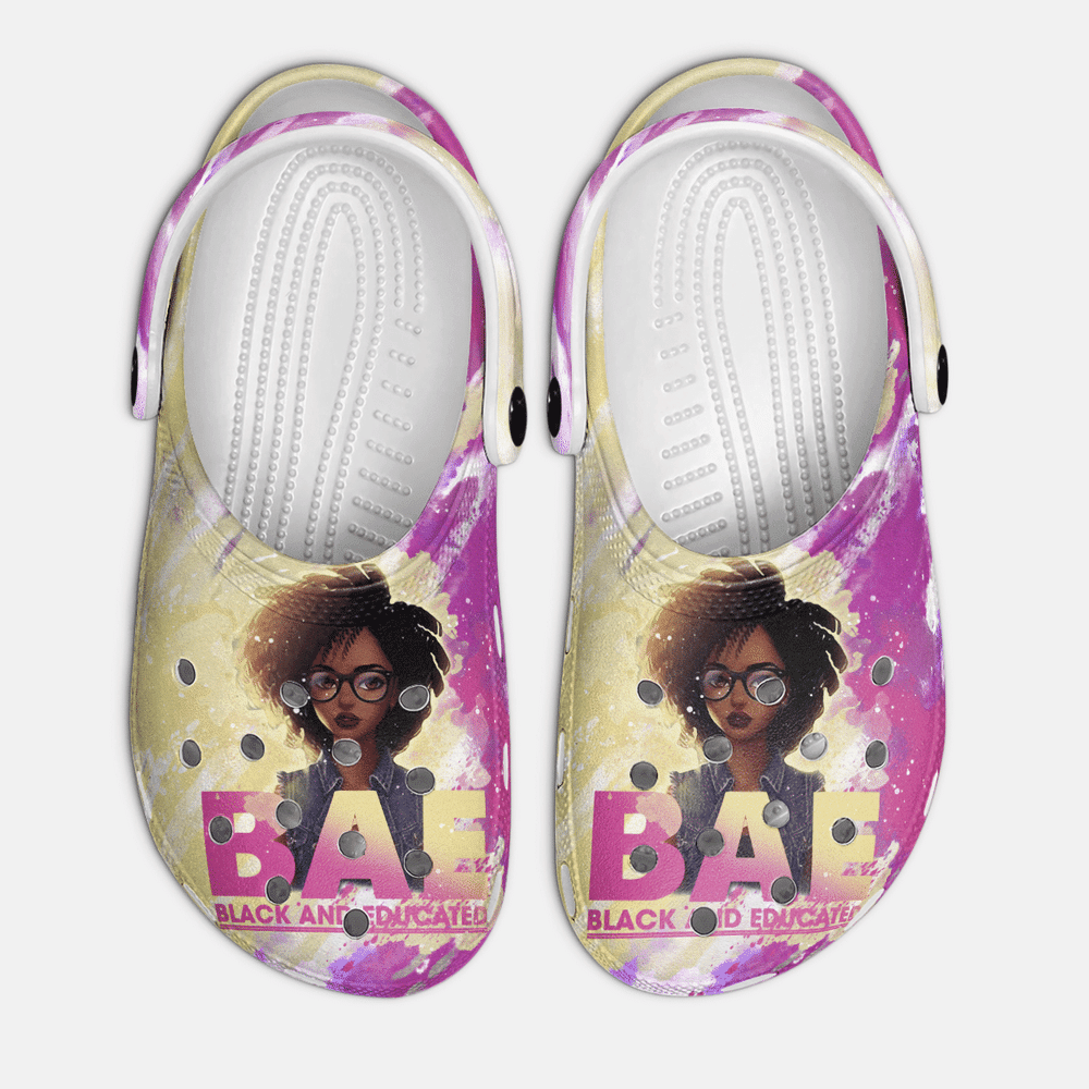 Black And Educate Afro Woman African American Classic Clogs Shoes