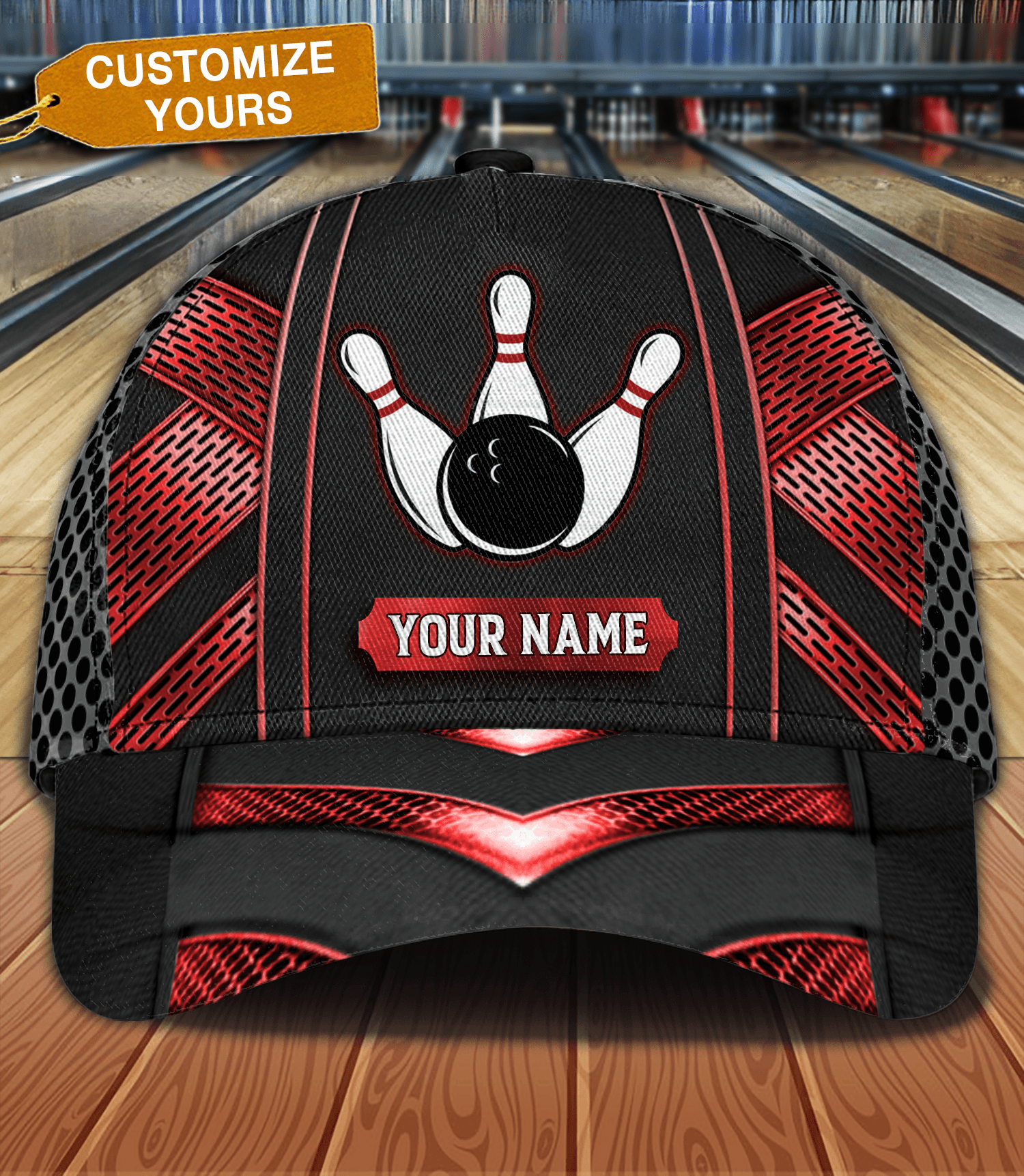 Black And Red Bowling Personalized Classic Cap, Personalized Gift for Bowling Lovers Trucker Hats Custom Hats Gifts For Men & Women