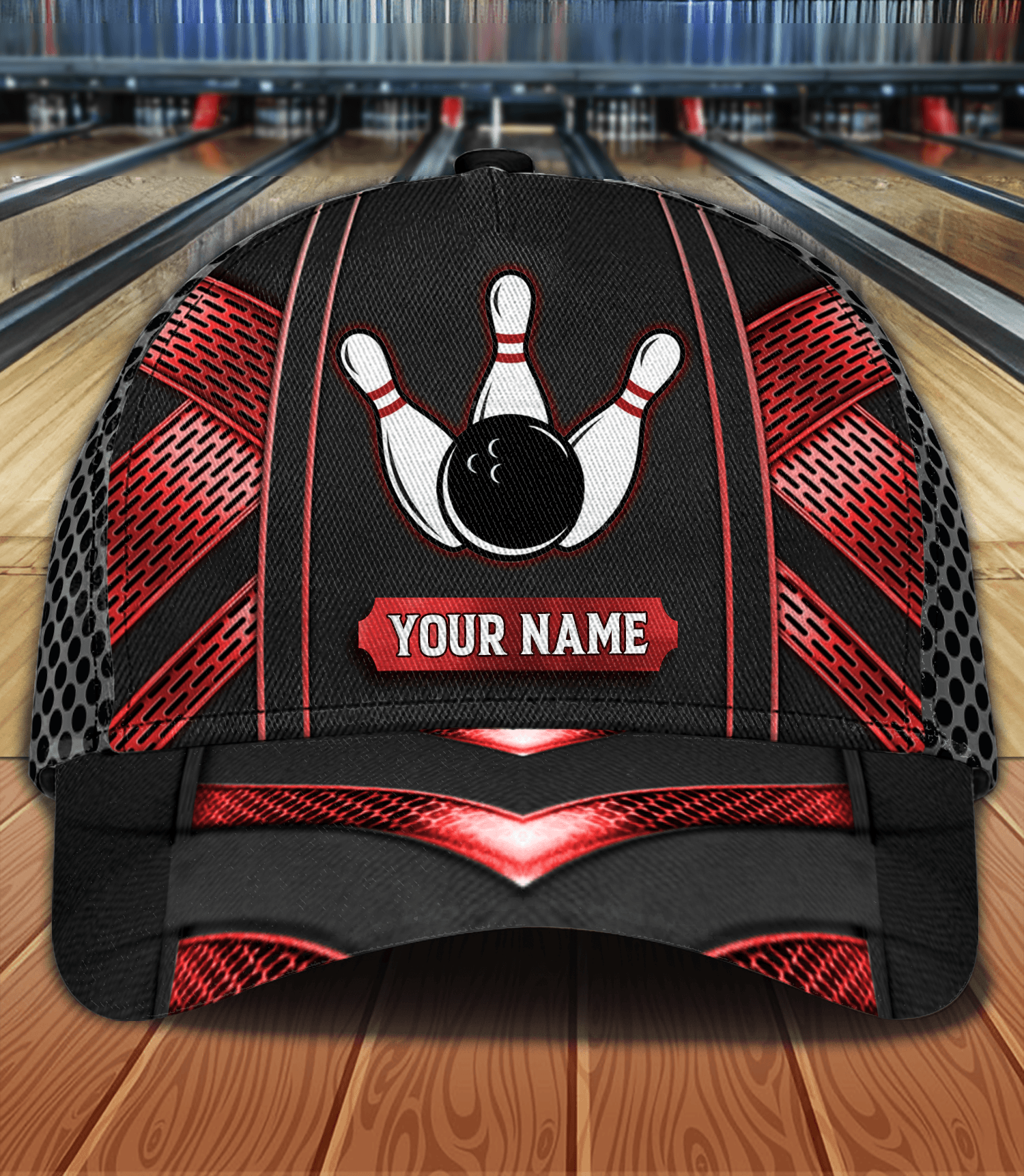 Black And Red Bowling Personalized Classic Cap, Personalized Gift for Bowling Lovers Trucker Hats Custom Hats Gifts For Men & Women