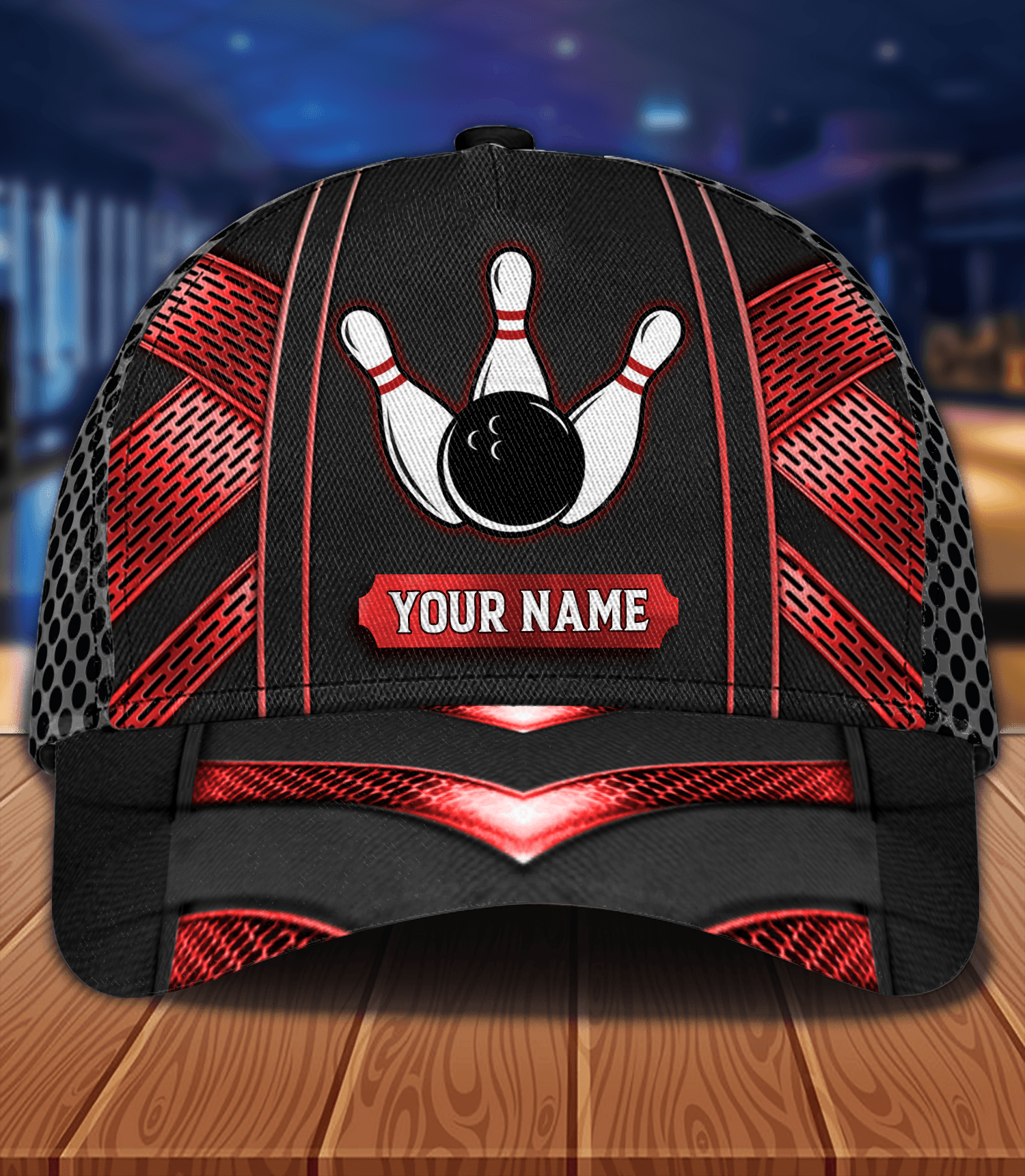 Black And Red Bowling Personalized Classic Cap, Personalized Gift for Bowling Lovers Trucker Hats Custom Hats Gifts For Men & Women